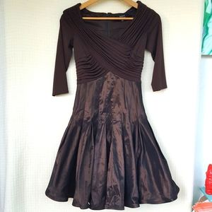 Tadashi fit and flare formal midi dress. Petite size 4 brown